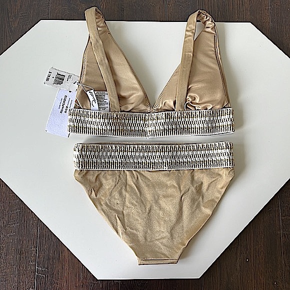 NWT M/XS PEIXOTO mix size bikini set gold light beige metallic stretch pads - Picture 5 of 13